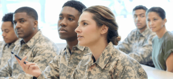 Military veterans learning project management in a classroom